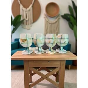 Vintage Green Onyx Goblets-Set of 4-Stone Wine Glasses-Mid Century Barware-Retro
